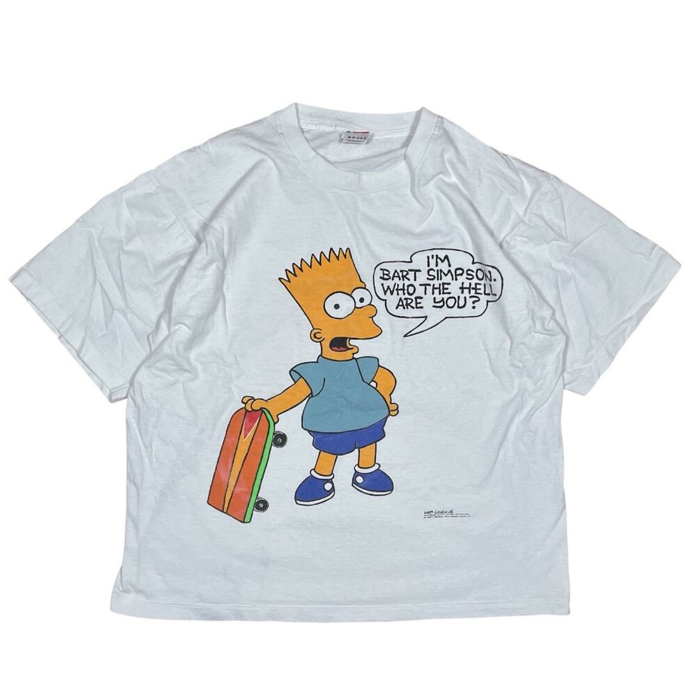 Vintage 1989 Bart Simpson XL White Tee USA Made Who The Hell Are You? Simpsons